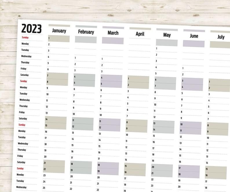 horizontal year wall planner 2021 2022 2023 204 &amp; 2025 | etsy