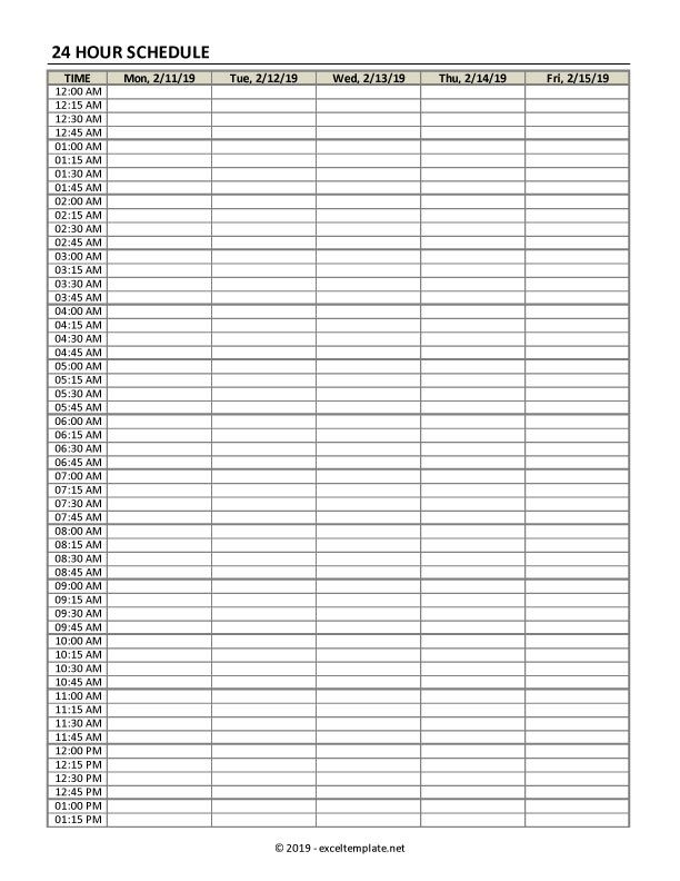 Hourly Schedule Template In 15/30 Minute Intervals » The