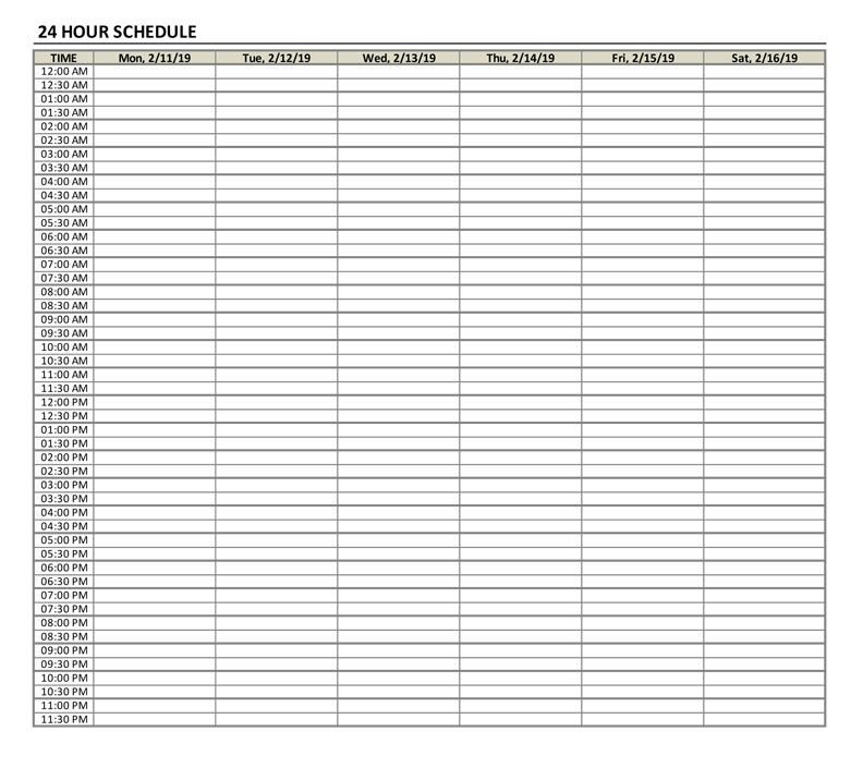 hourly schedule template in 15/30 minute intervals » the