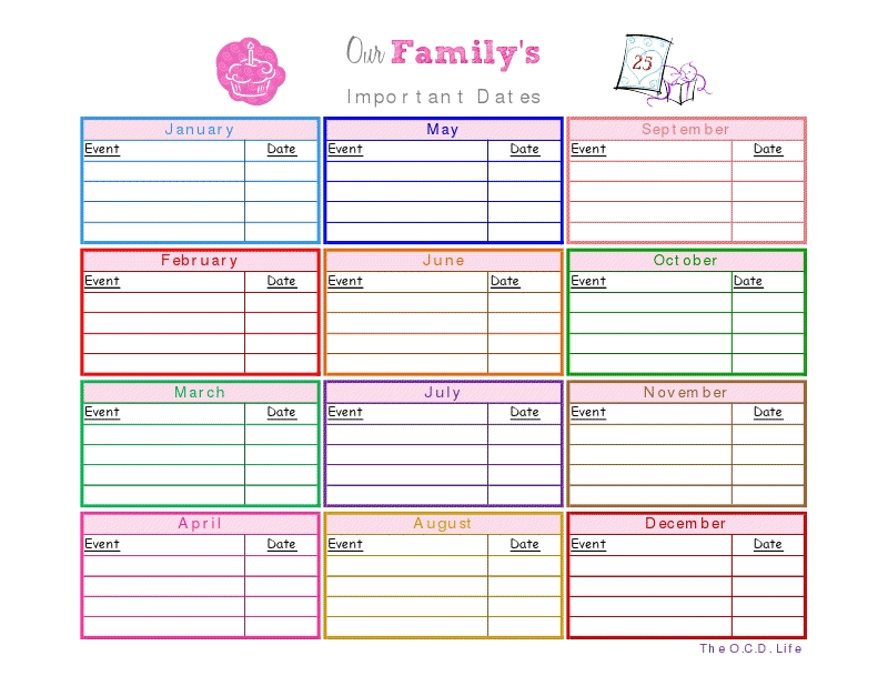 important dates printable (with images) | planner calendar