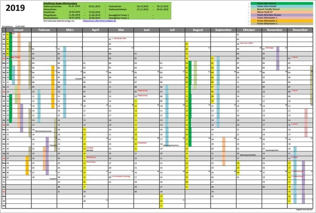 Jahreskalender 2019 Nrw Mit Feiertagen Und Ferien