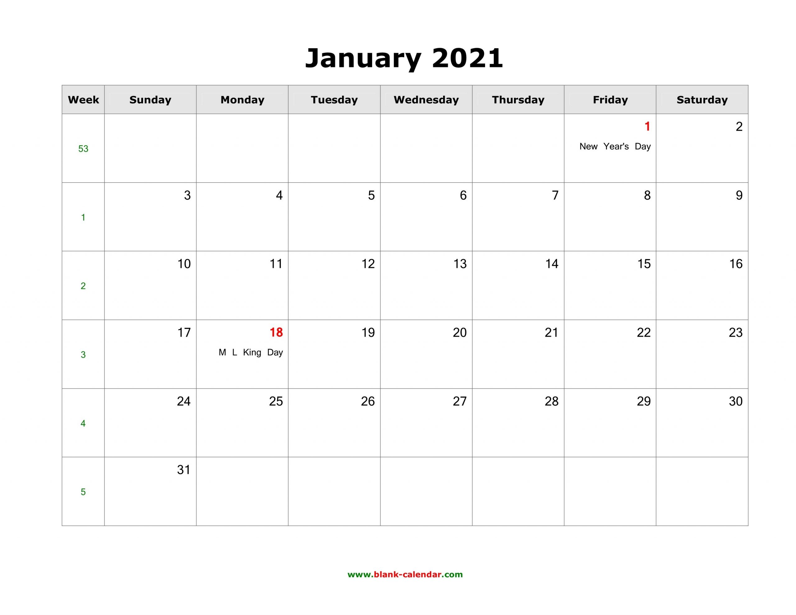 Vertical January 2021 Empty Calendar Example Calendar Printable