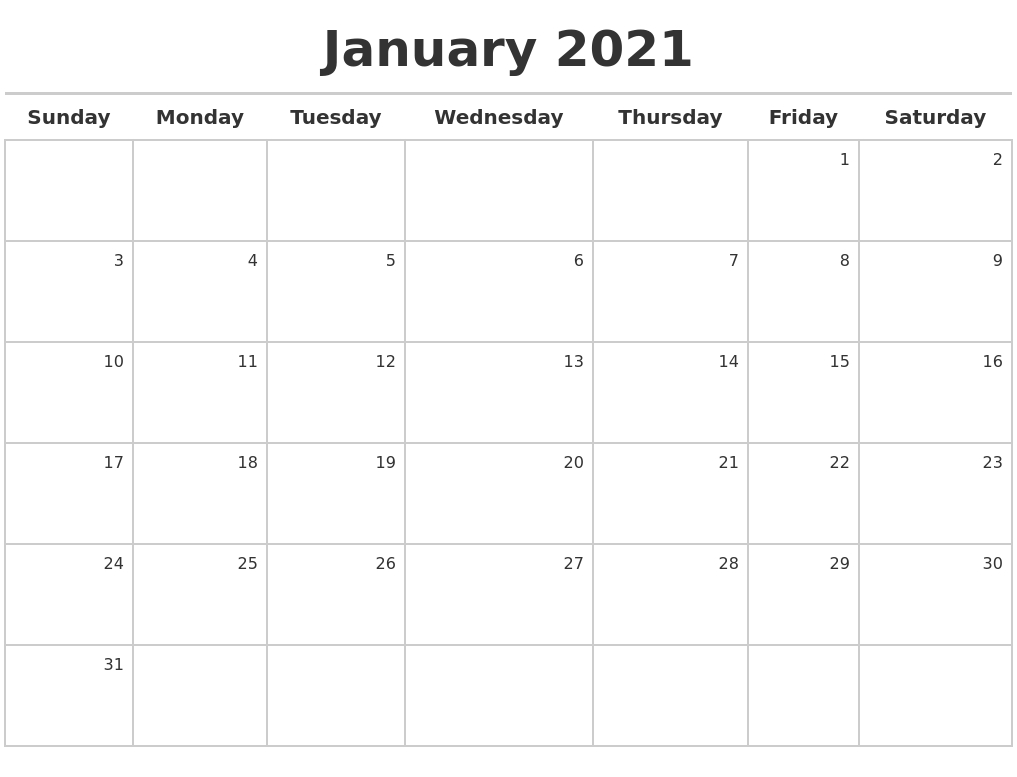 January 2021 Calendar Maker