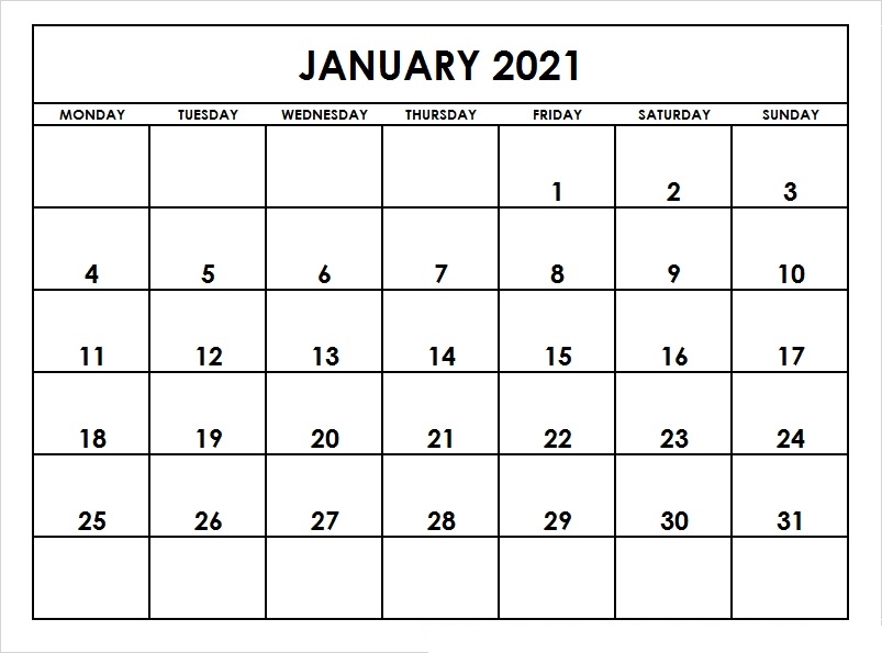 January 2021 Calendar Printable Pdf Printable Calendar