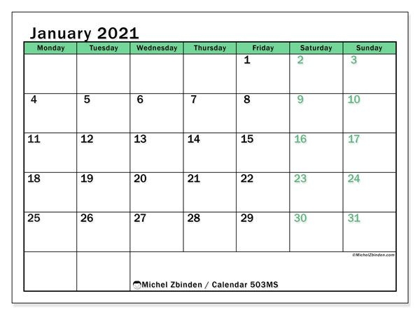 january 2021 calendars &quot;monday sunday&quot; michel zbinden en