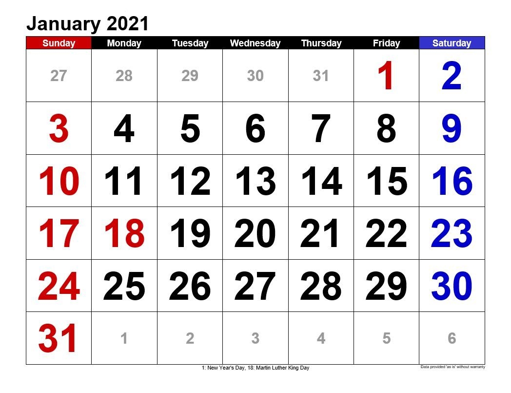 January 2021 Printable Calendars | 2021printablecalendar