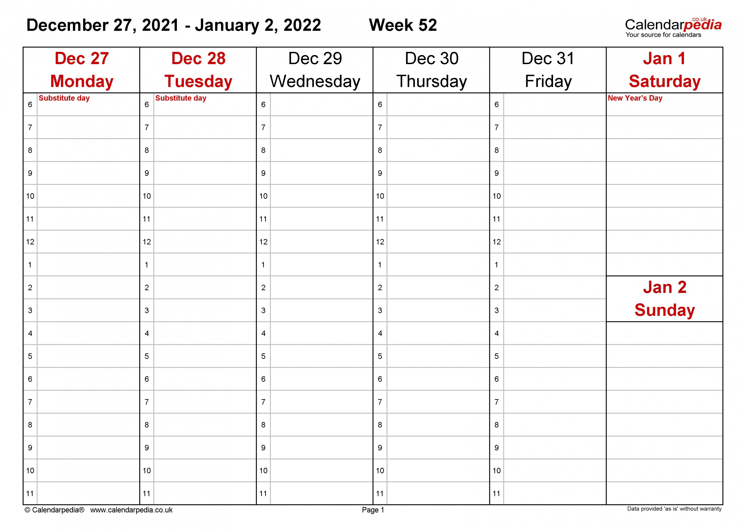 January 2021 Weekly Calendar | Printable Calendar Design