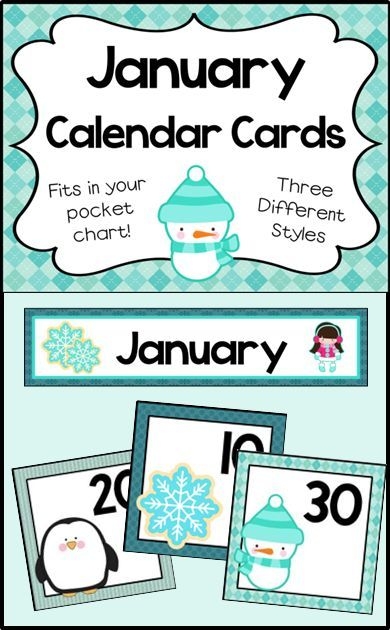 January Calendar Numbers Monthly Calendar Cards Set