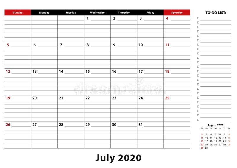 July 2020 Monthly Desk Pad Calendar Week Starts From