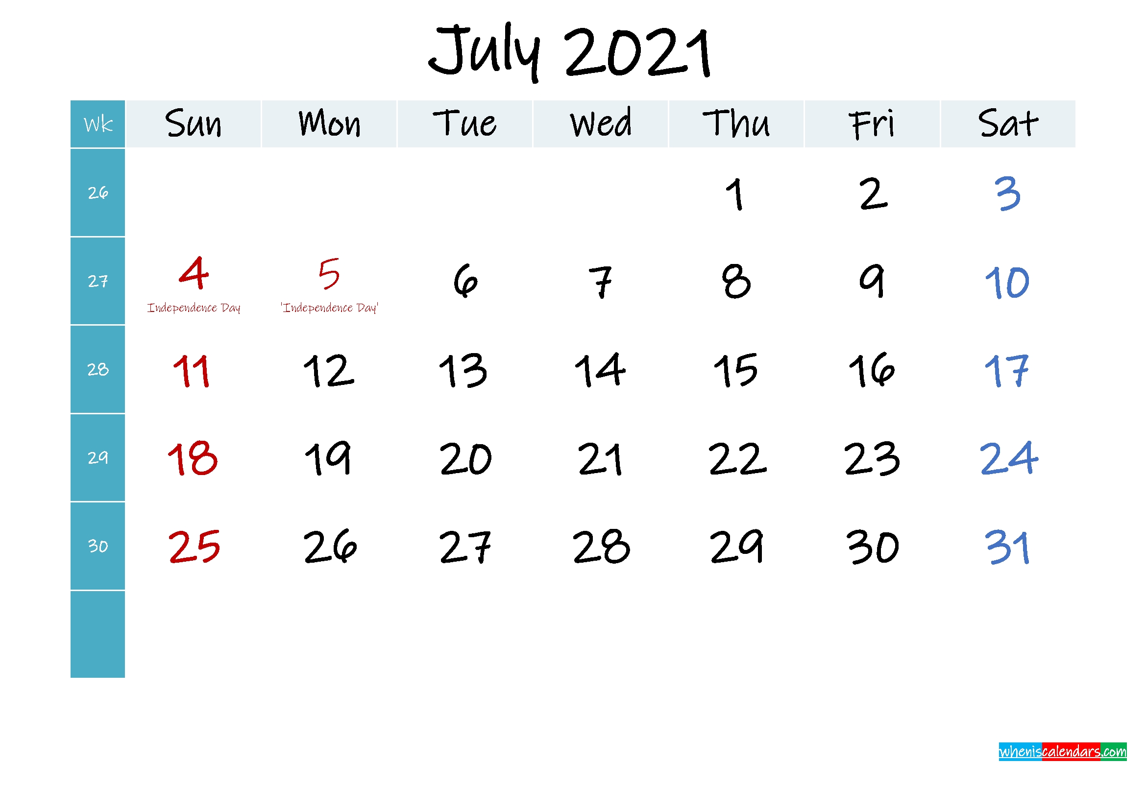 July 2021 Free Printable Calendar Template No Ink21m403