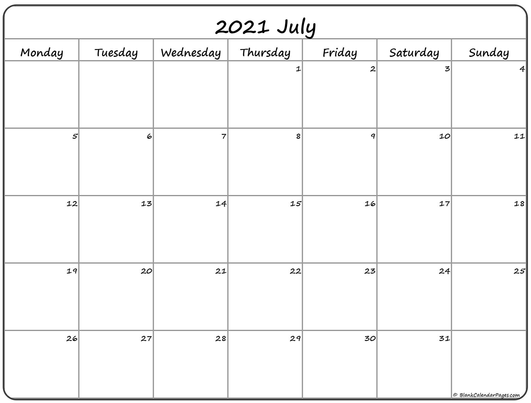 july 2021 monday calendar | monday to sunday