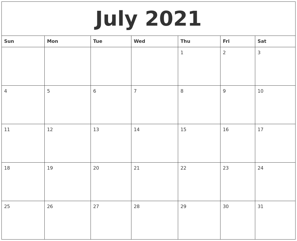 July 2021 Printable Calendar Pages