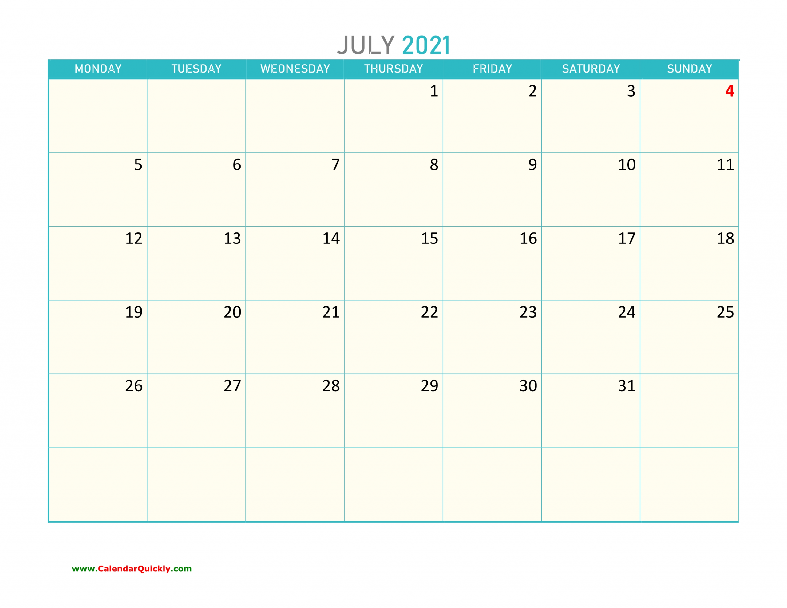 july monday 2021 calendar printable | calendar quickly