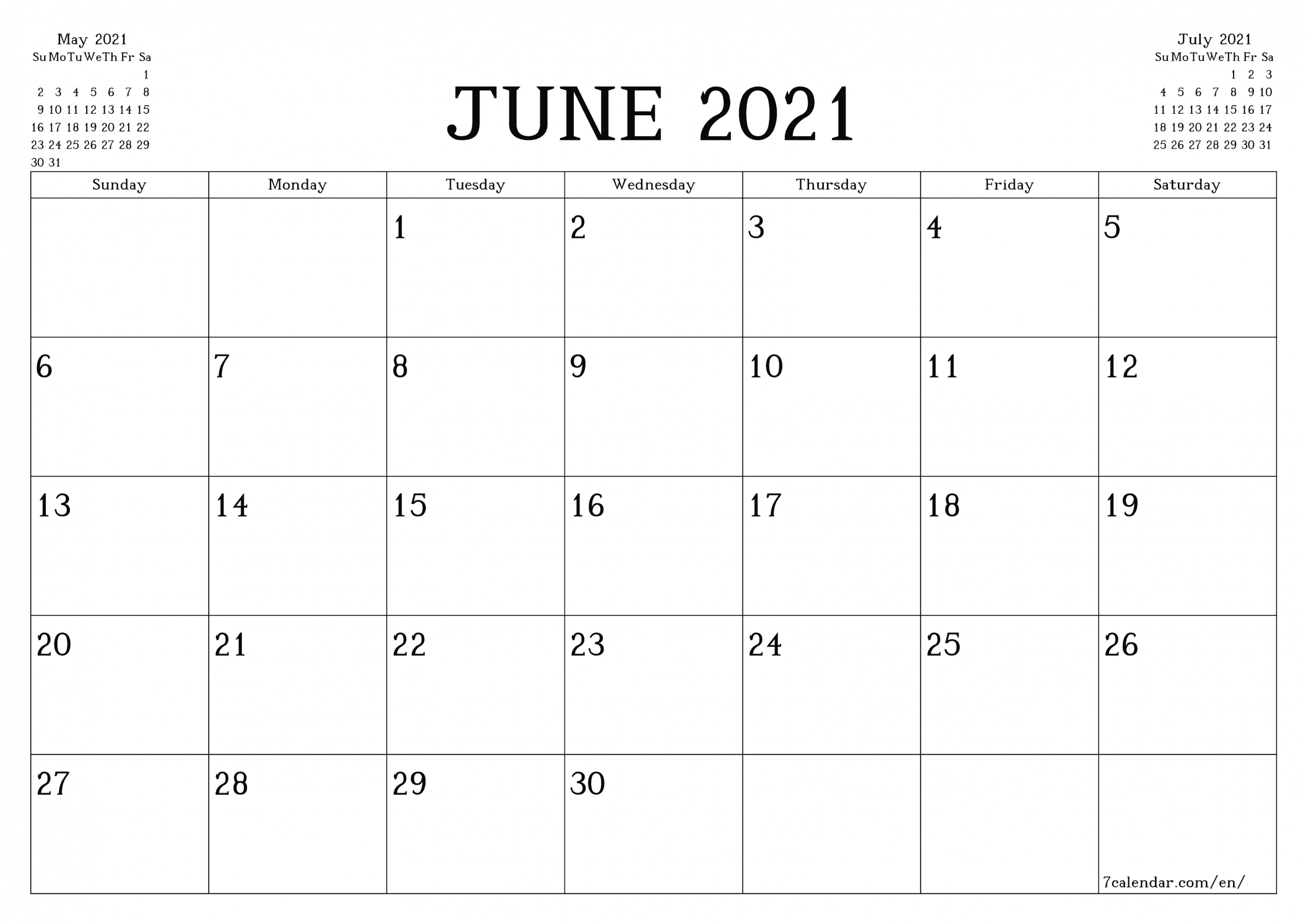 June 2021 Calendar Printable A4 | Free Printable Calendar