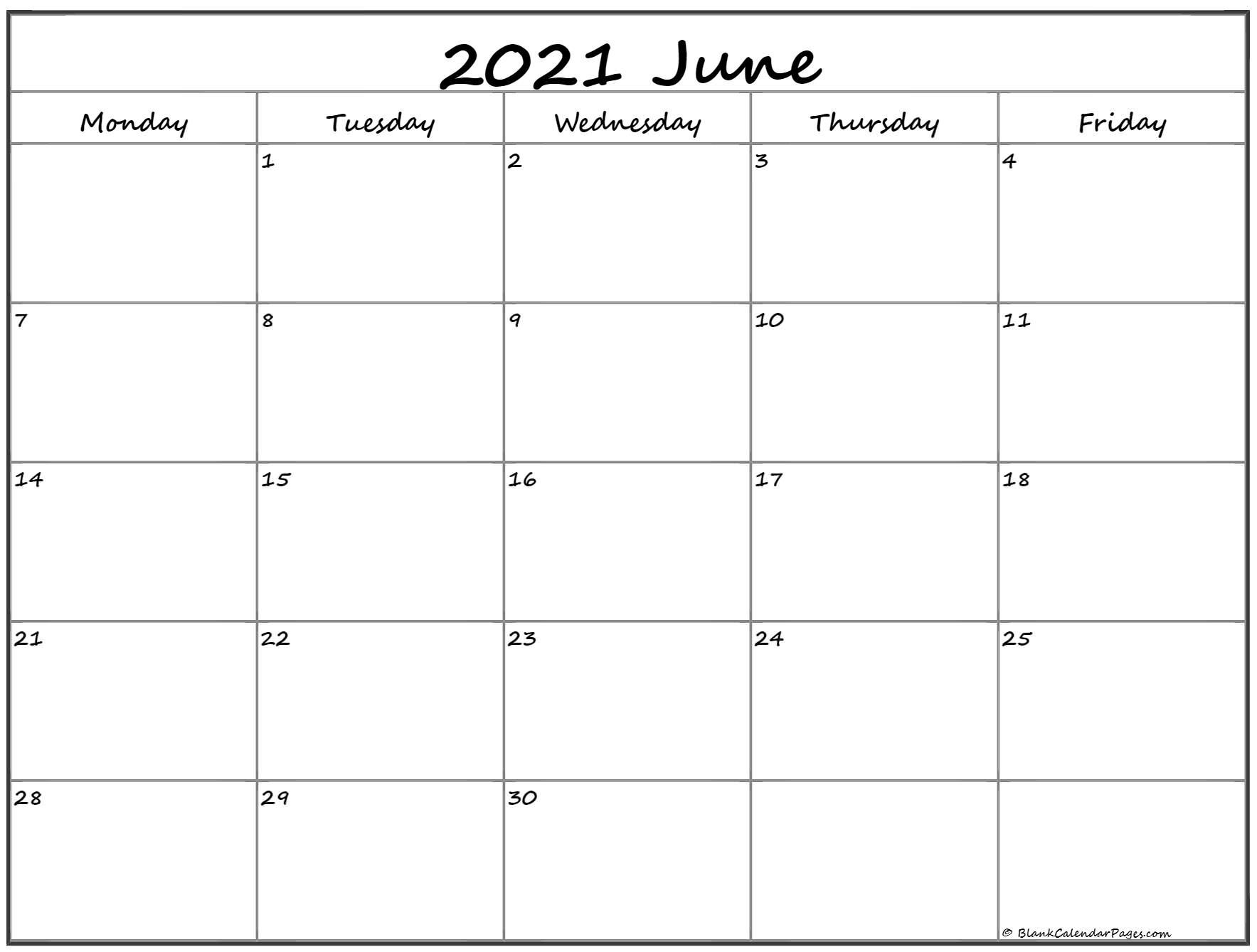 June 2021 Monday Calendar | Monday To Sunday