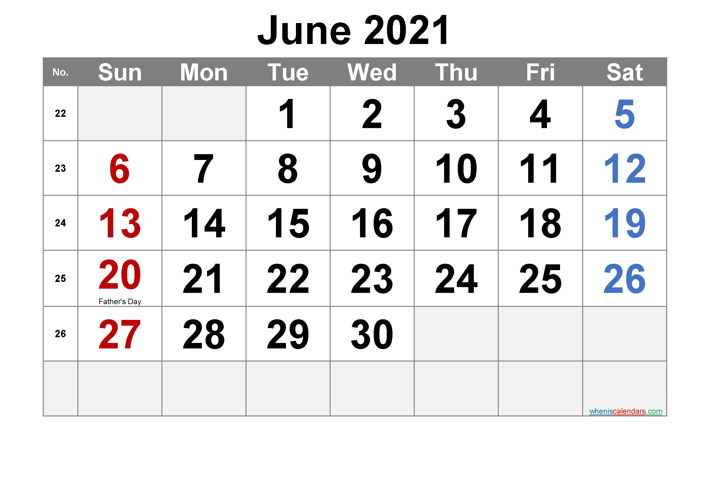 June 2021 Printable Calendar With Holidays 6 Templates