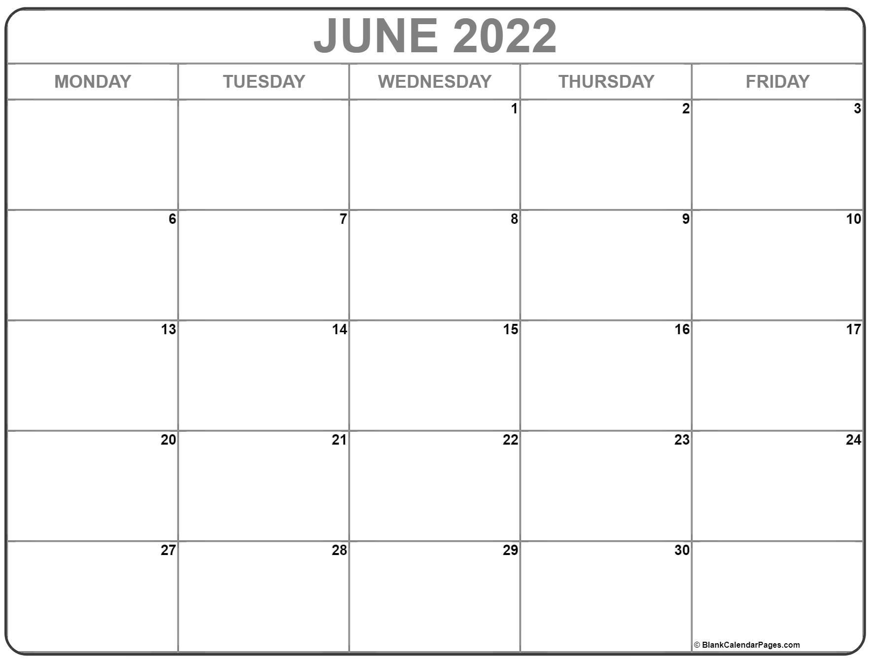 June 2022 Monday Calendar | Monday To Sunday