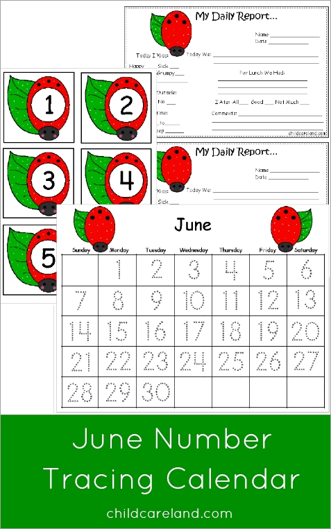 June Number Tracing Calendar