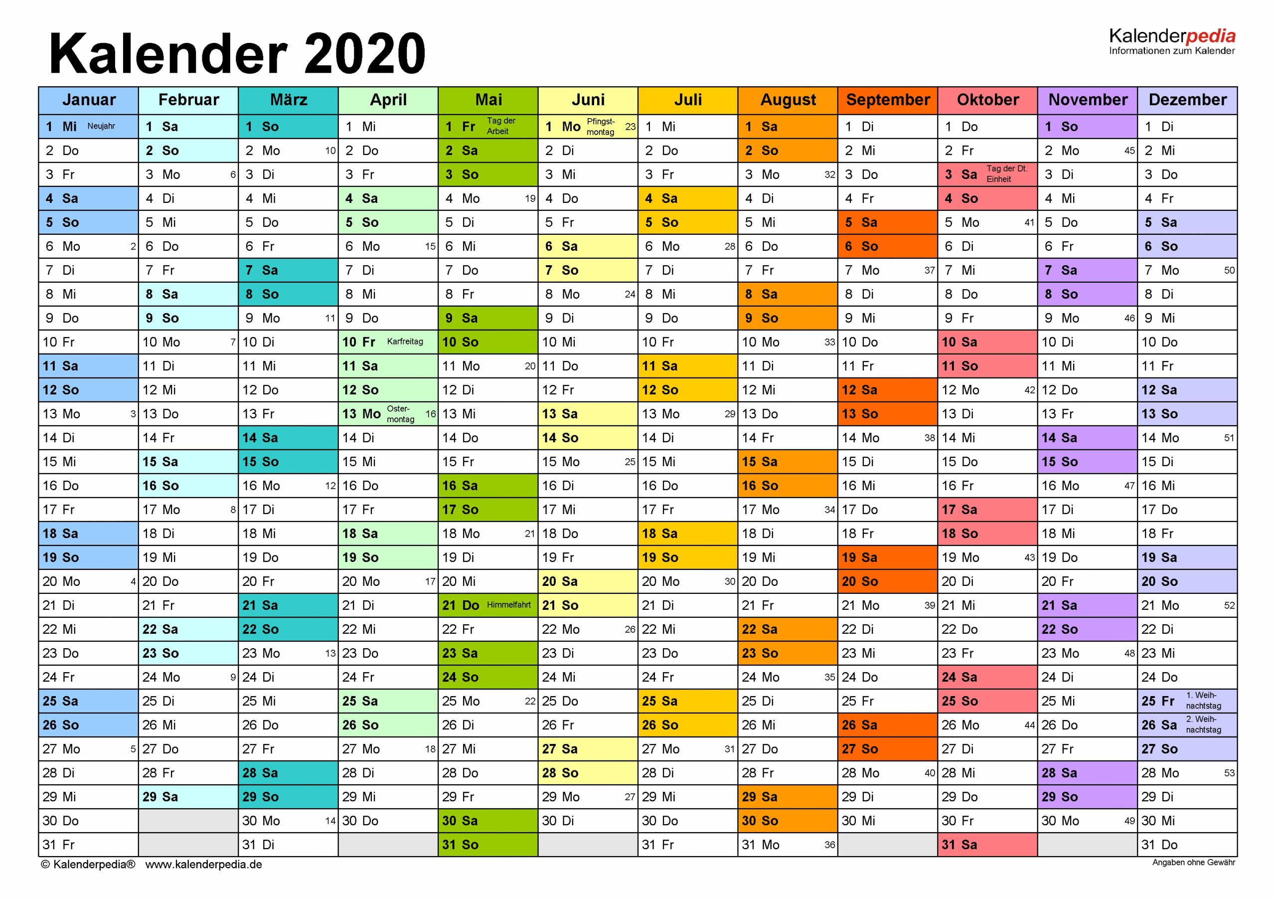 Kalender 2020 Zum Ausdrucken In Excel 19 Vorlagen