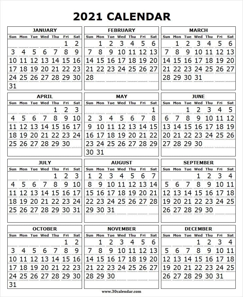 large print 2021 calendar template blank yearly calendar