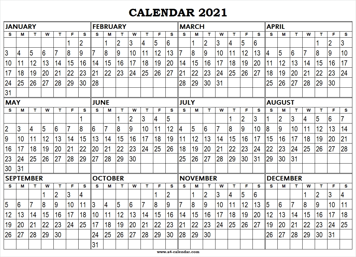 Large Printable 2021 Calendar A4 Calendar