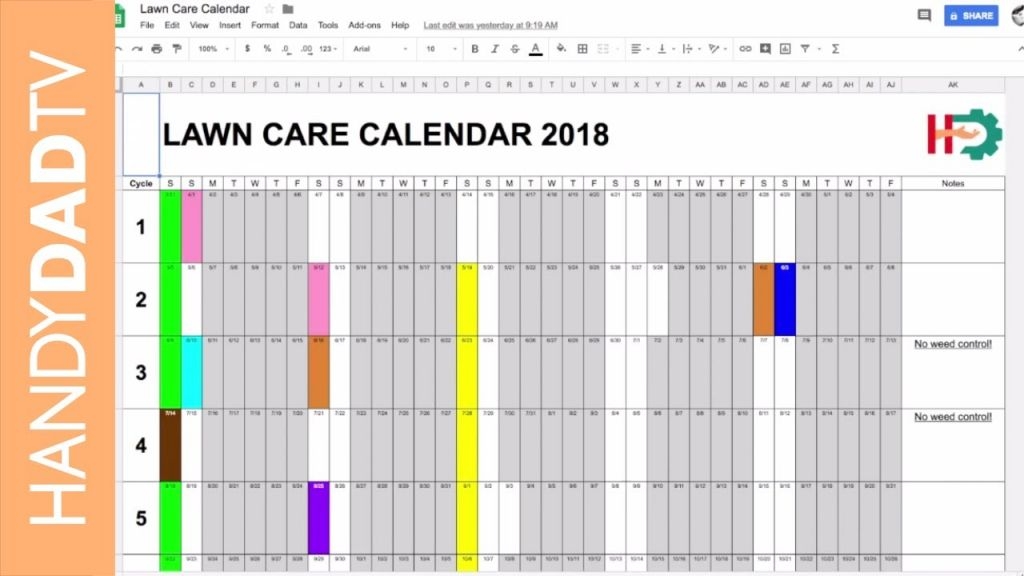 lawn care schedule spreadsheet calendar template 2021