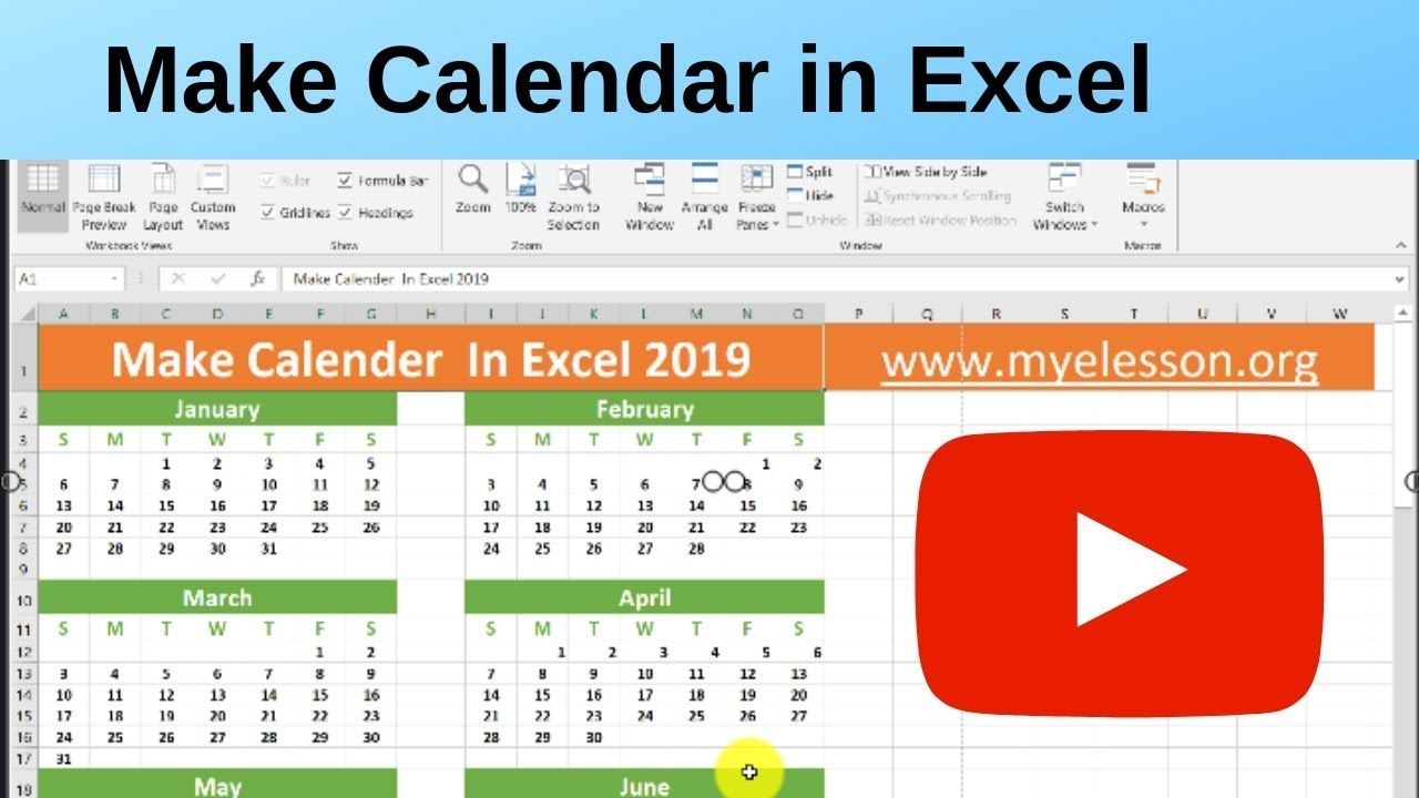 make calendar in excel 2019 youtube