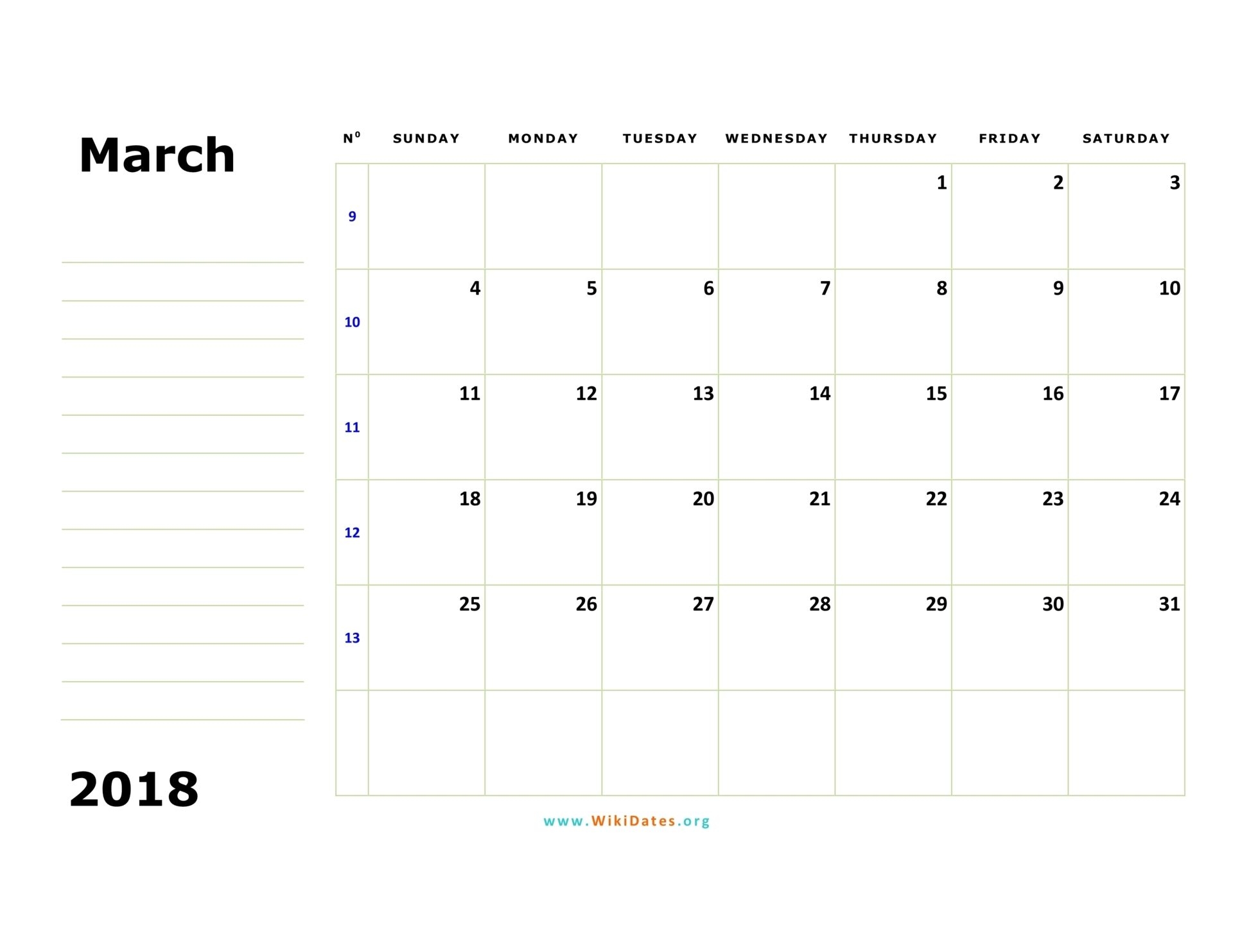 March 2018 Calendar | Wikidates