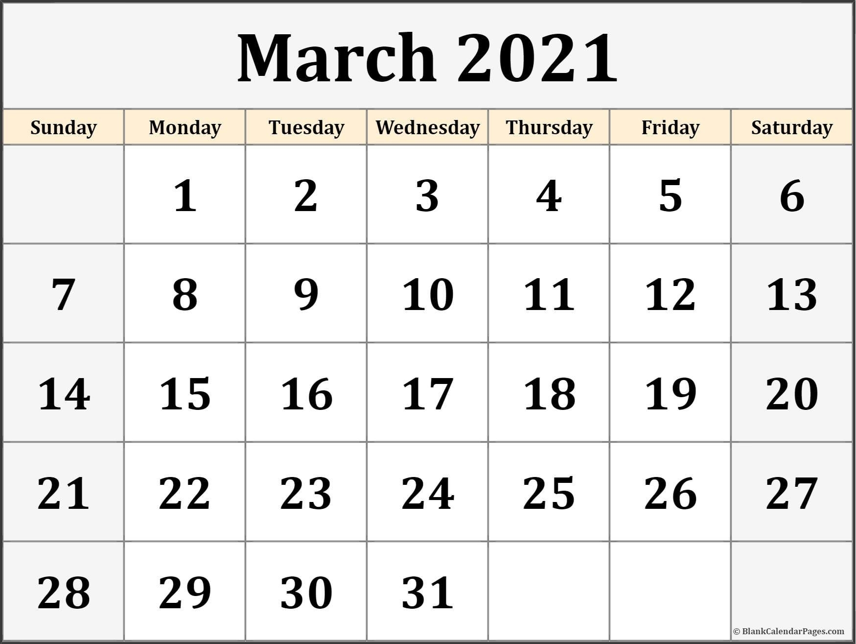 March 2021 Calendar | Free Printable Calendar Templates