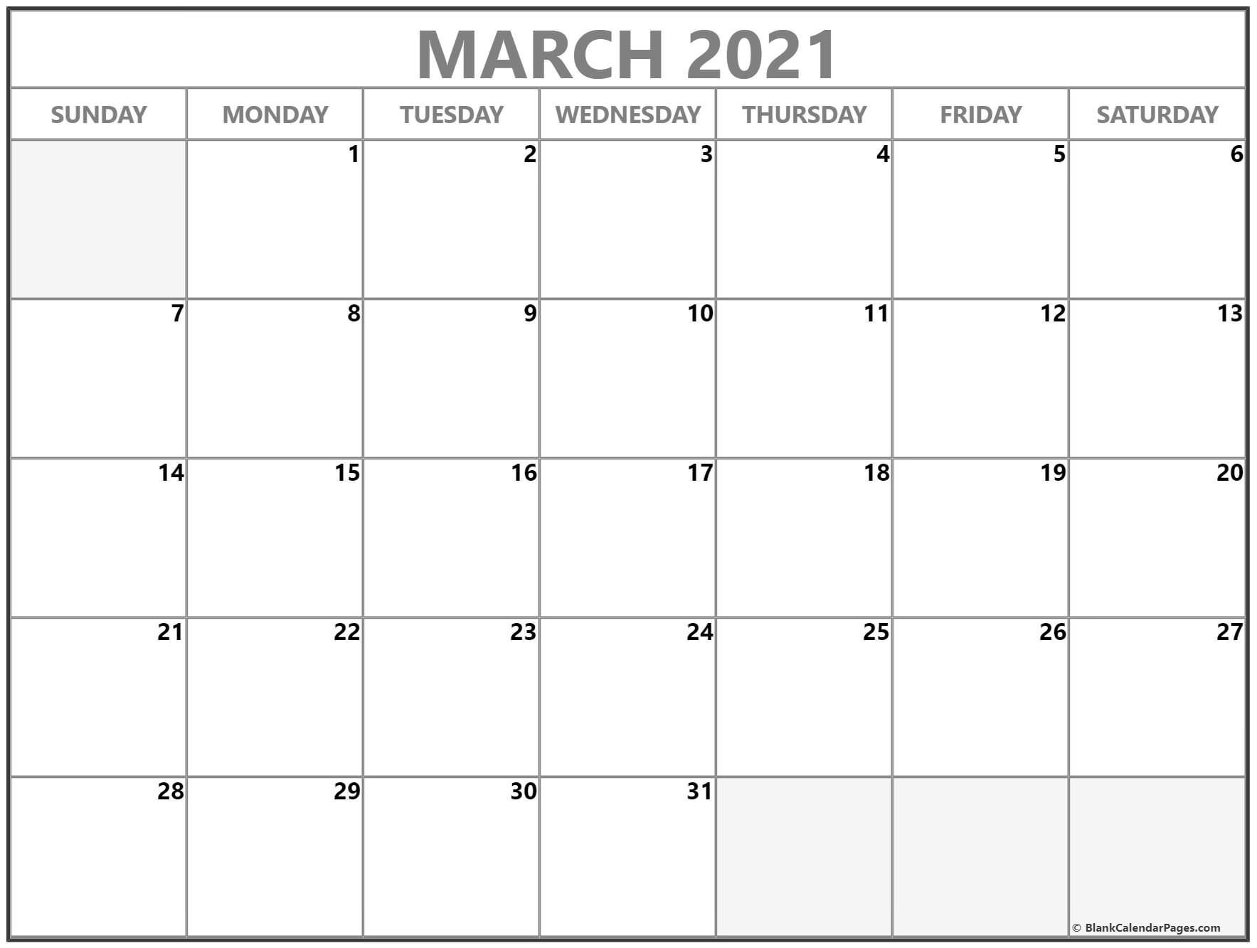 March 2021 Calendar | Free Printable Calendar Templates