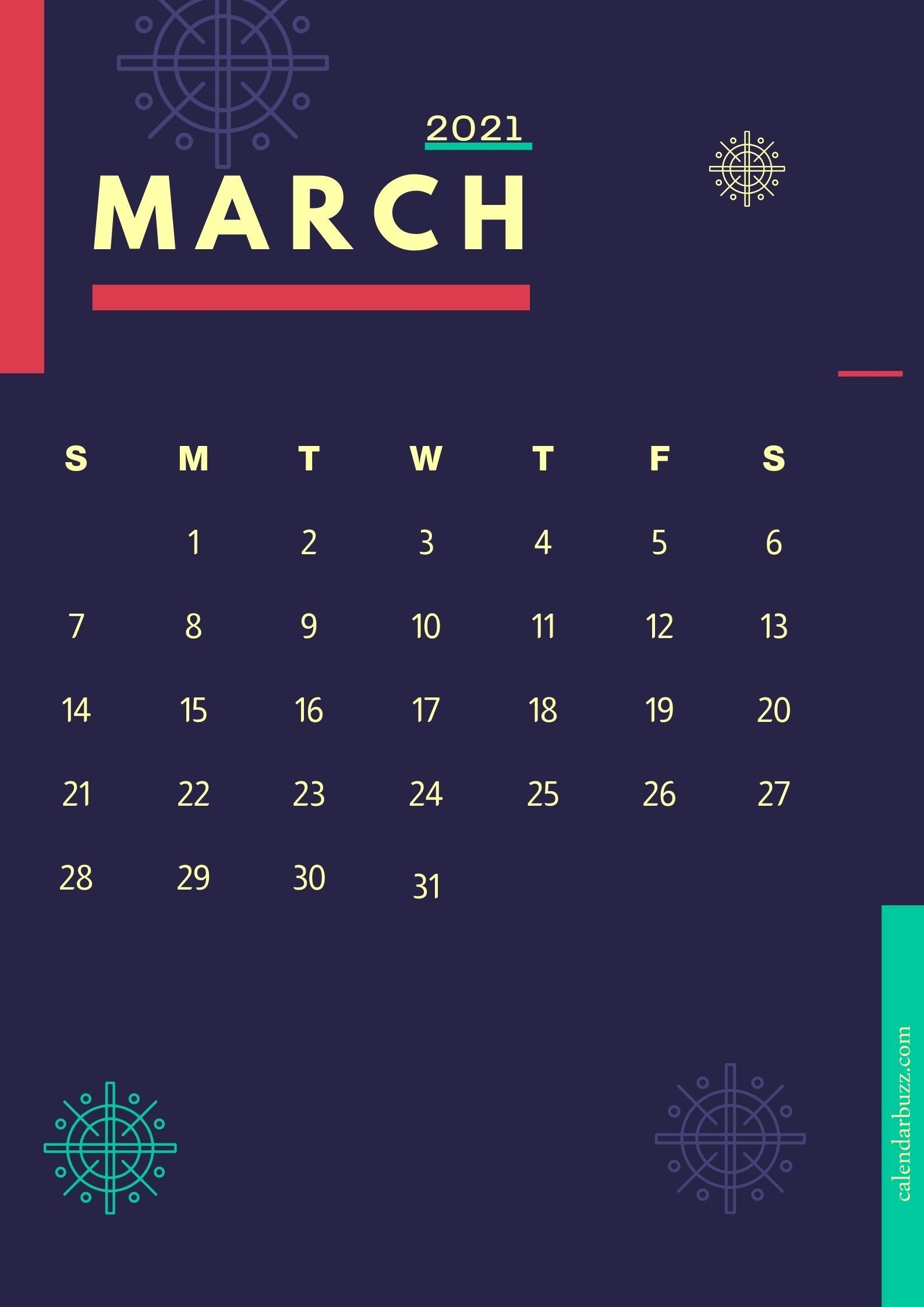 March 2021 Wall Calendar Printable Free Download