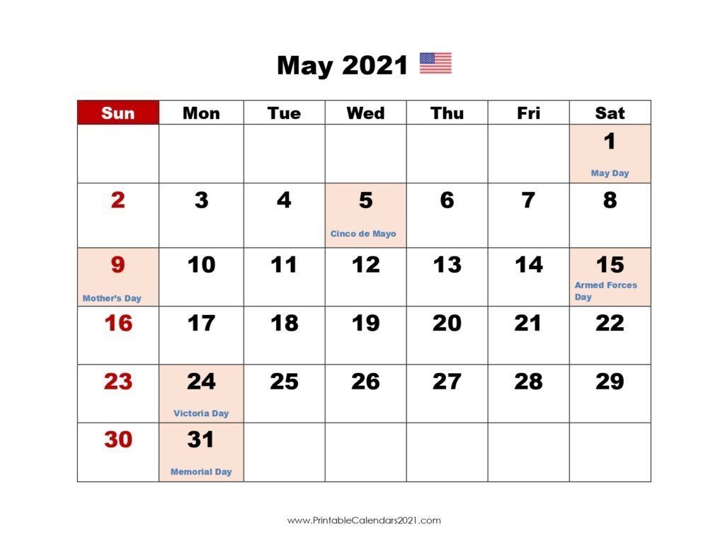 May 2021 Calendar With Holidays | Printable Calendars 2021