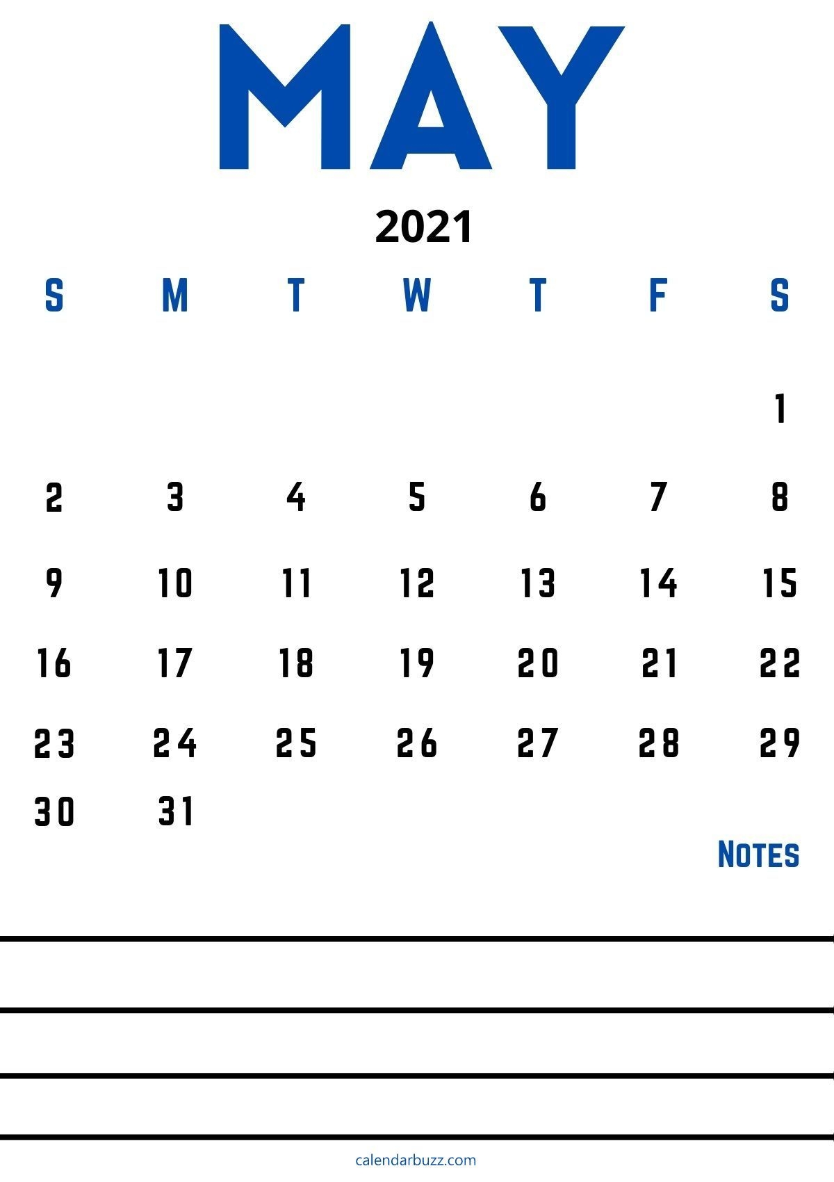 may 2021 calendar with space for notes free download