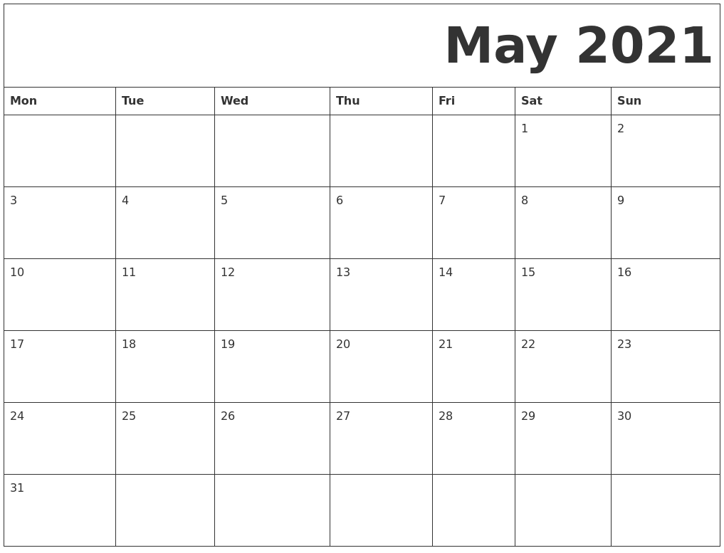 May 2021 Free Printable Calendar