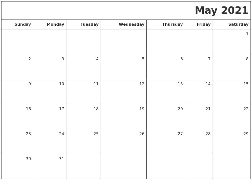 may 2021 printable blank calendar