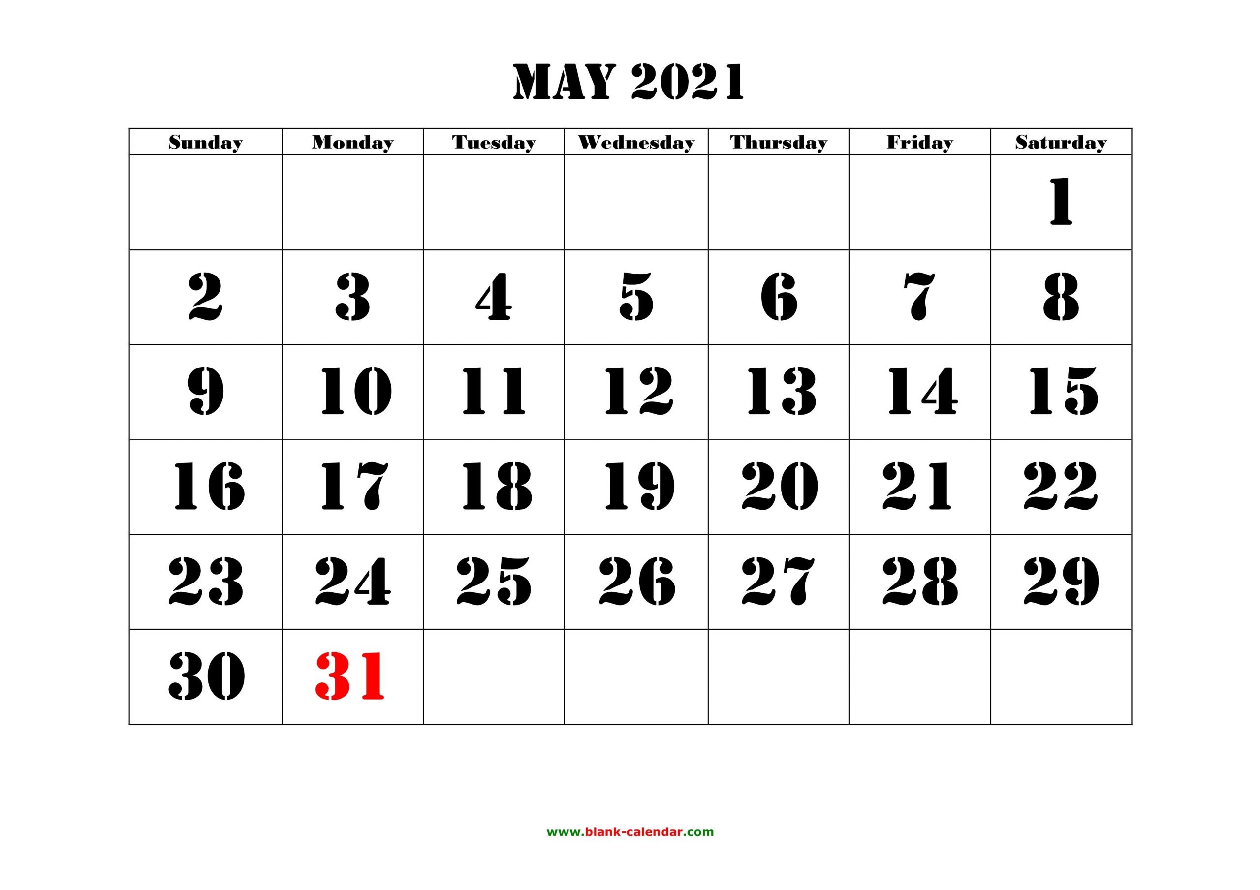 May 2021 Printable Calendar | Free Download Monthly