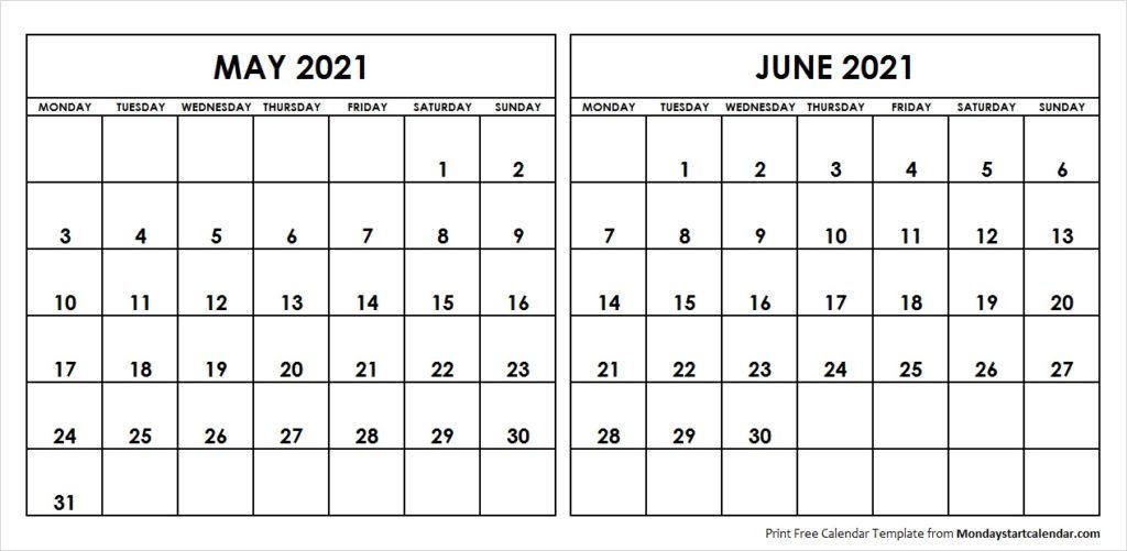 may june 2021 calendar monday start | editable two months