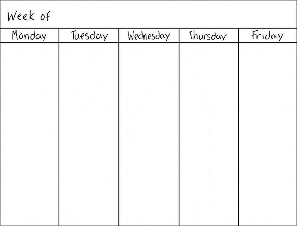 Monday Friday Calendar Template Printable Graphics