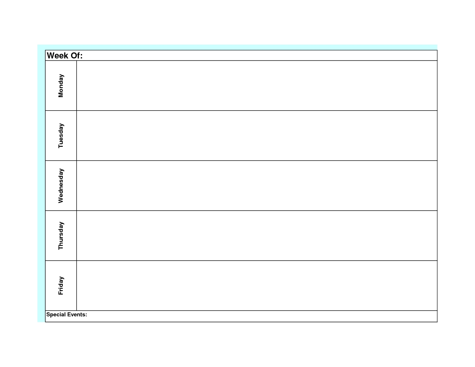 Monday Friday Diary Template | Calendar Template Printable