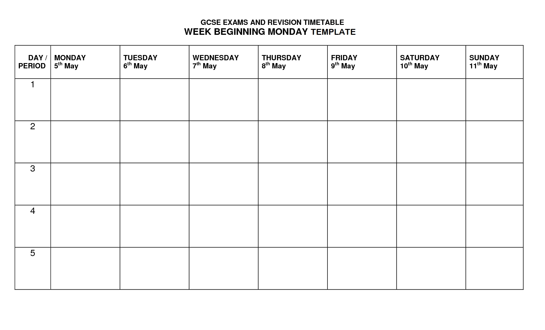 monday friday timetable template | example calendar