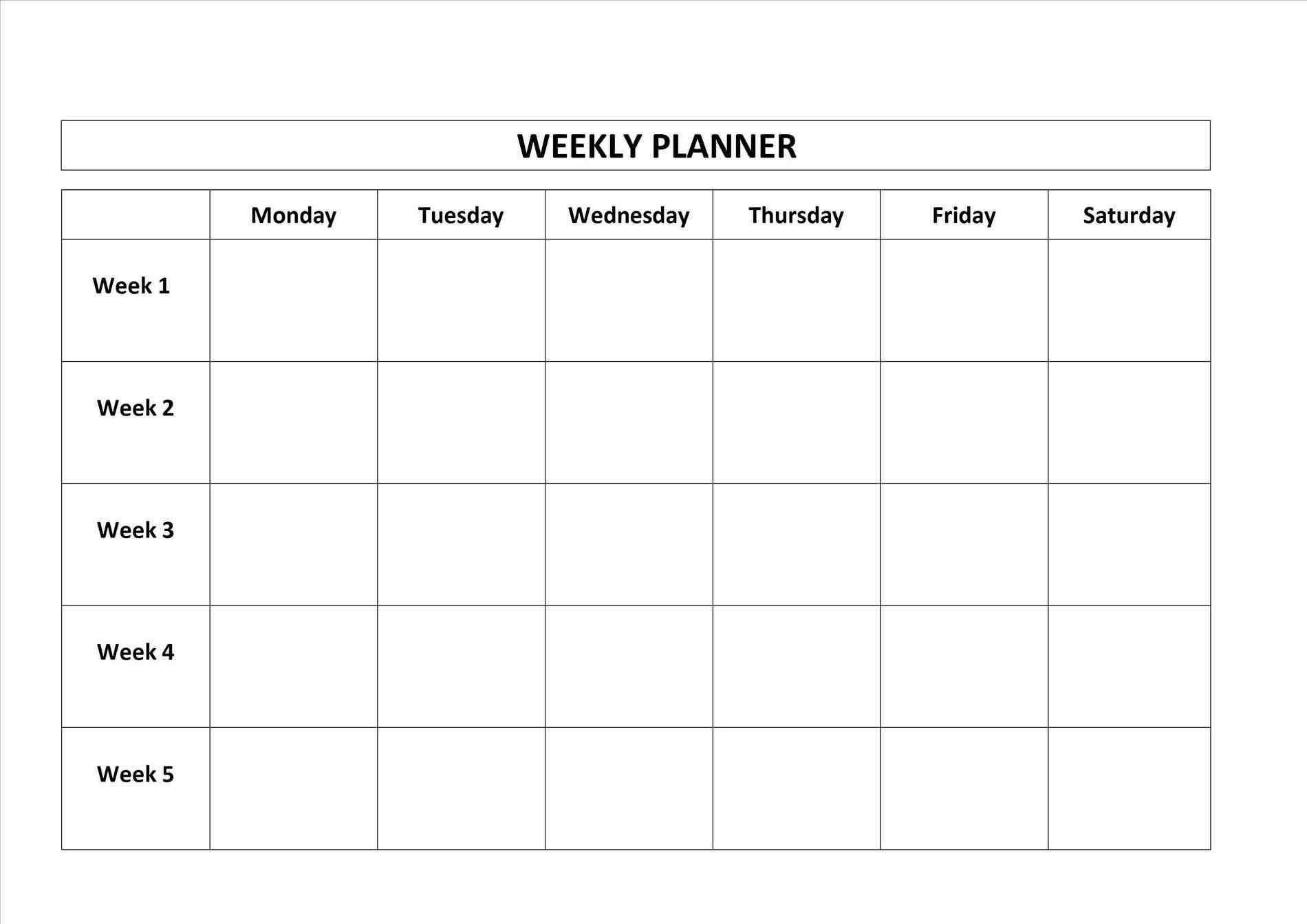 monday through friday blank calendar template calendar