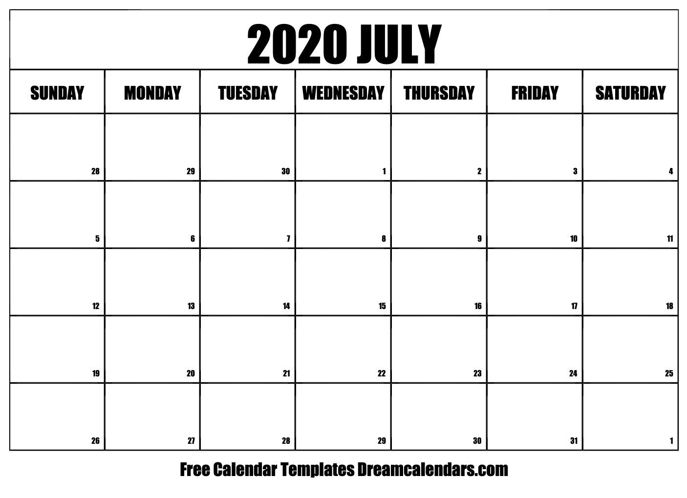 Monday Through Friday Monthly Calendar | Ten Free