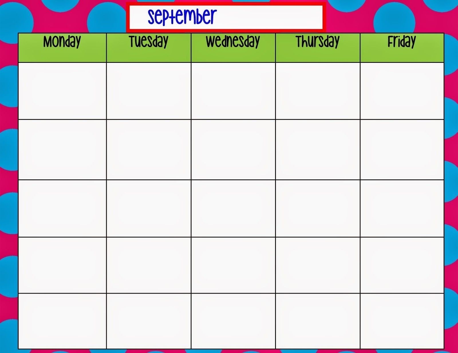 monday through friday planning template | calendar