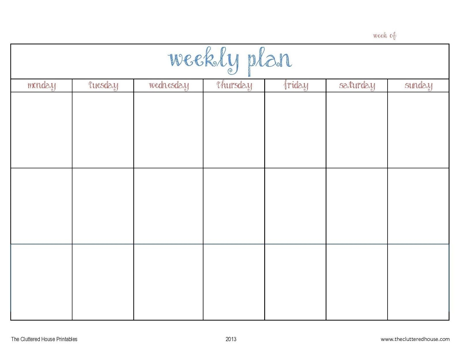 Monday Through Sunday Calendar Word : Free Calendar Template