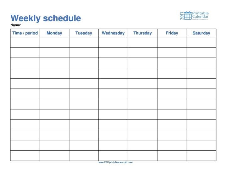 Monday To Friday Schedule Template Calendar Printable