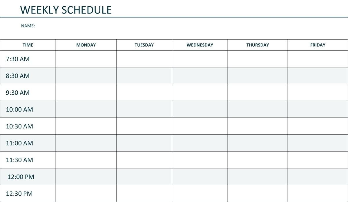 monday to friday schedule template | example calendar