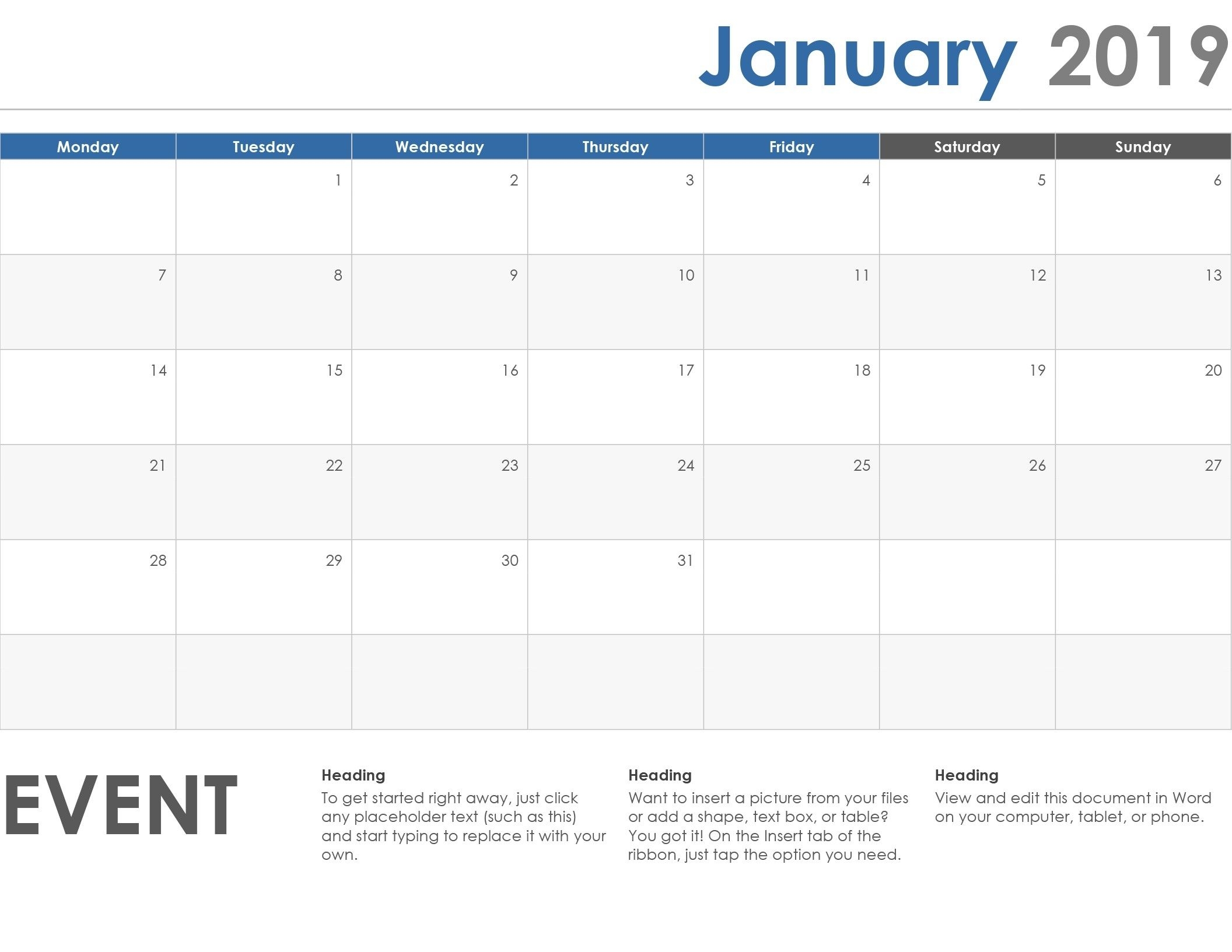 monday to sunday weekly planner template word | calendar