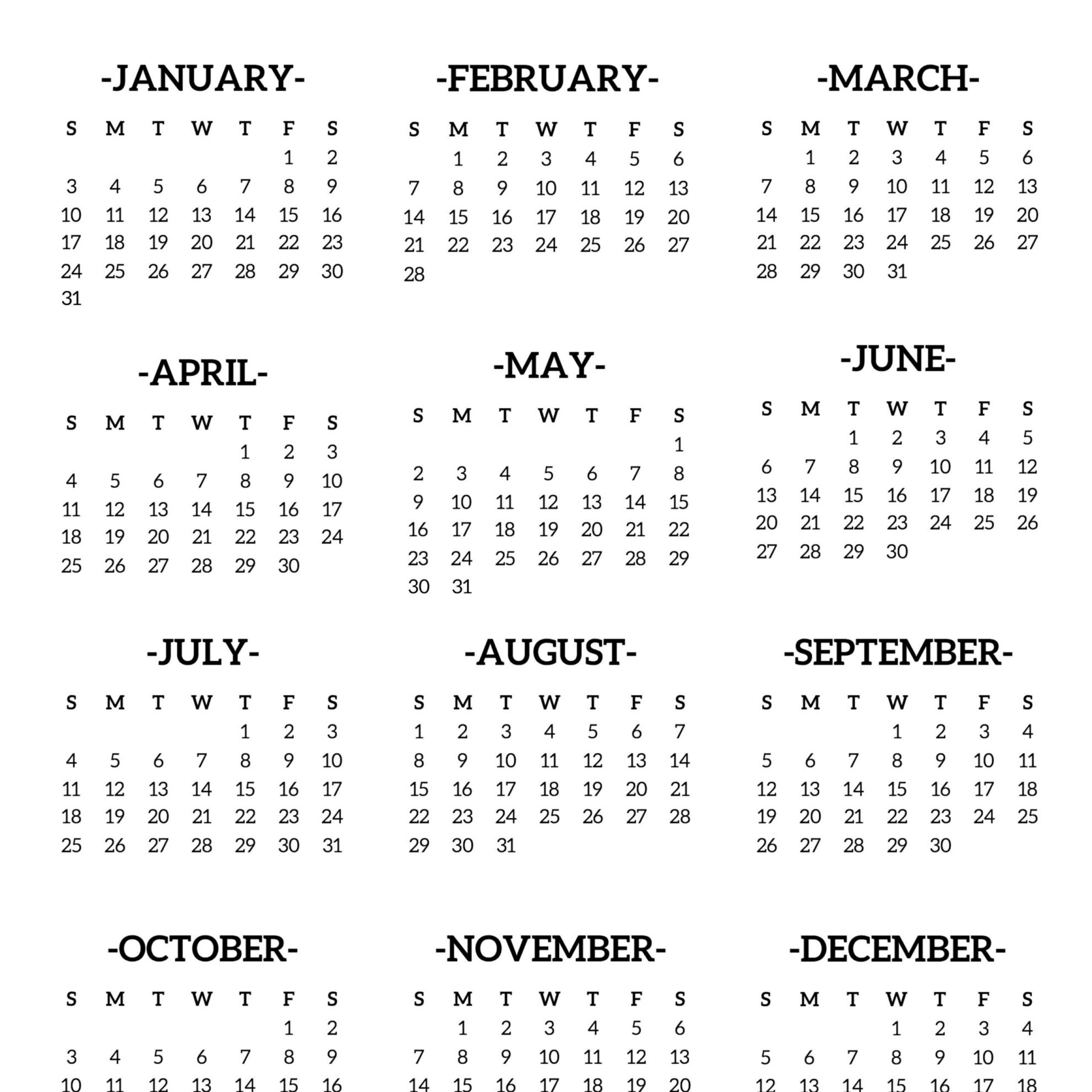 month at a glance calendar 2021 printable | free printable