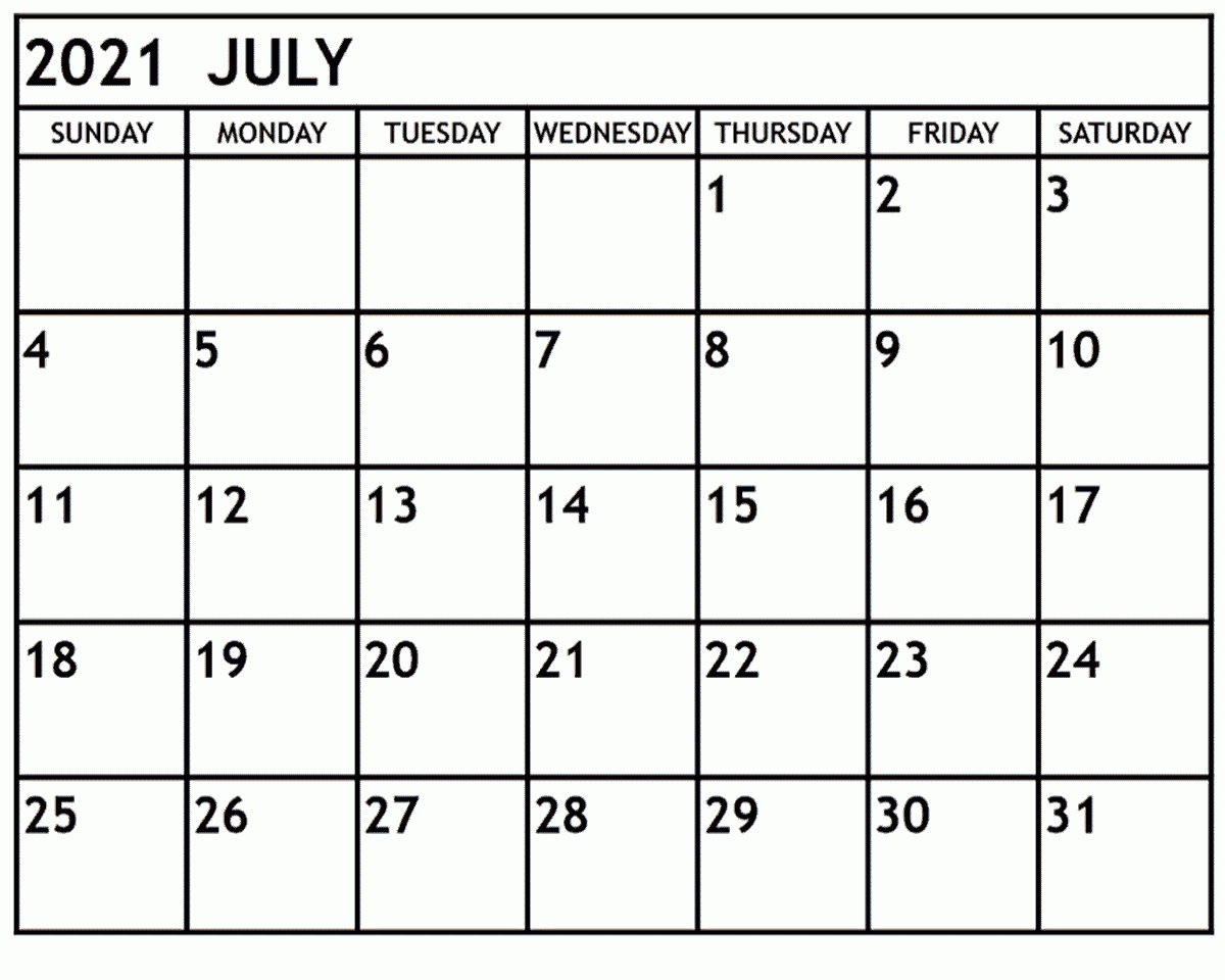 Month Of July 2021 Printable Calendar | Free Printable