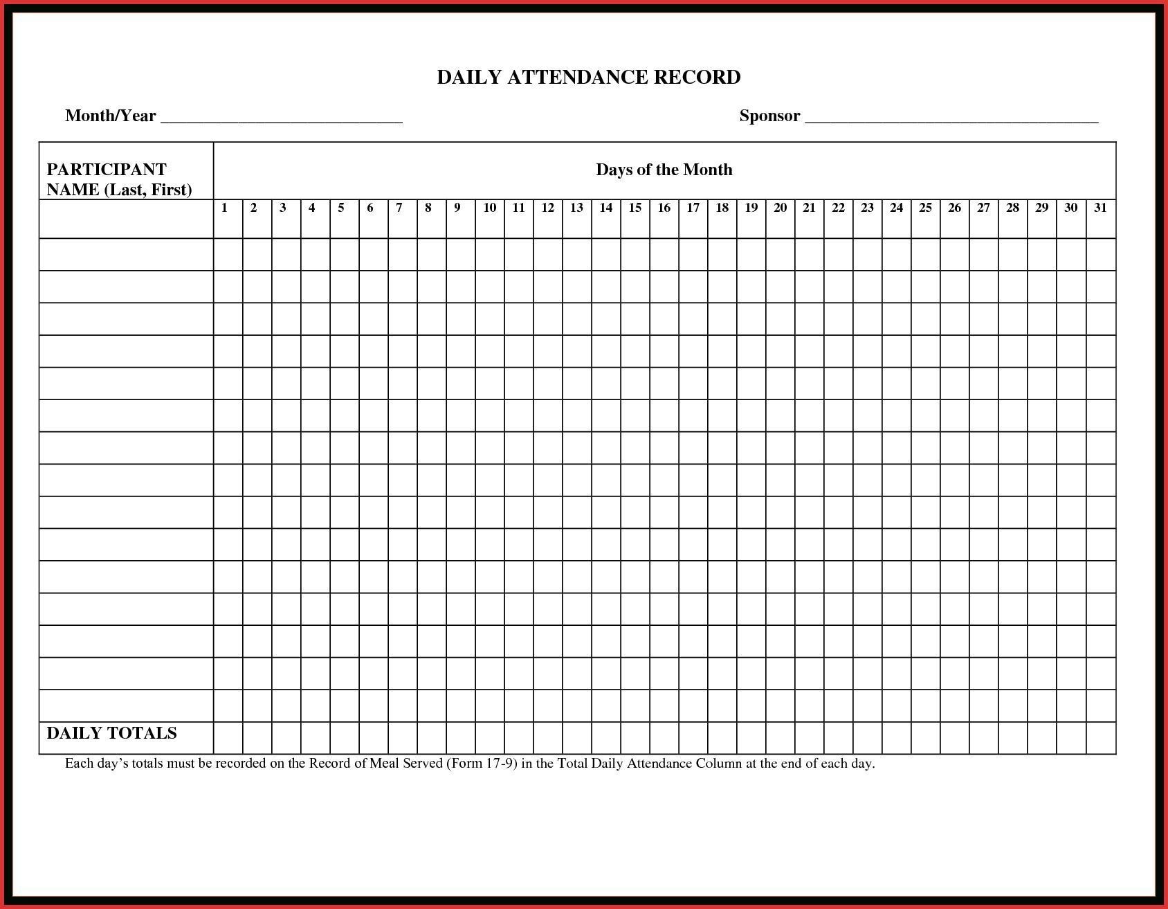 monthly calendar attendance sheet in 2020 | attendance